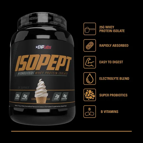 Miniatura 3 de IsoPept - Proteína de suero hidrolizada en polvo por EHPlabs – 100% aislado e hidrolizado de proteína de suero de leche, 27g de proteína, sin OMG