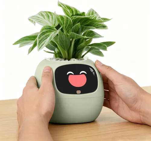 Miniatura 17 de PLANTSIO Plantera inteligente para mascotas con robot de orientación en el cuidado de plantas con emojis, adorable compañero de plantas con rica