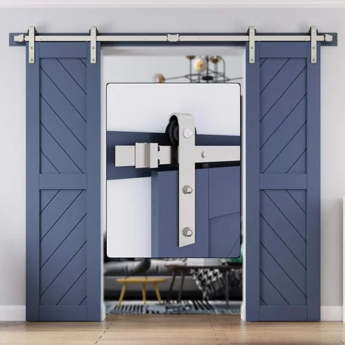 Miniatura 14 de EaseLife Kit de Rieles de Hardware de 5 Pies para Puerta Corredera de Granero de Níquel Cepillado, Polea J Básica, Trabajo Pesado, Se Desliza Suave