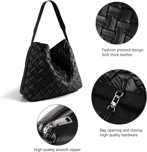 Miniatura 4 de PoVwlty Bolso tejido para mujer, de cuero vegano, bolso de viaje grande, bolso de hombro hecho a mano retro