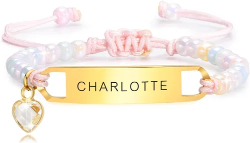 Miniatura 33 de Pulsera de barra para bebé: chapado en oro de 18 quilates, pulsera con placa de identificación personalizada para niños pequeños de mamá, nombre
