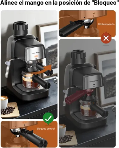 Miniatura 4 de KEENSTAR Máquina de café expreso de 3.5 bar con espumador de leche, máquina compacta de espresso y capuchino de 800 W con función
