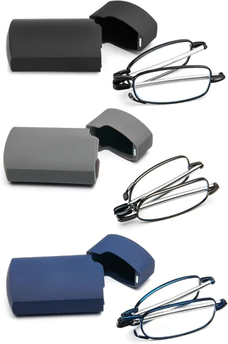 Miniatura 10 de Paquete de 2 lentes de lectura plegables de acero inoxidable, mini lector de bloqueo de luz azul para hombres y mujeres Paquete de 2 (negro + gris)