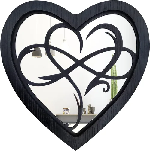 Wocred Espejo de corazón para decoración de pared, hermoso espejo rústico de granja, espejo de entrada de color negro para baño, dormitorios, salas