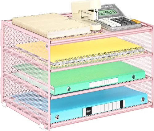Miniatura 10 de Lavatino Bandeja organizadora de papel de escritorio de 3 niveles, bandeja de archivos de metal de malla negra para escritorio, suministros