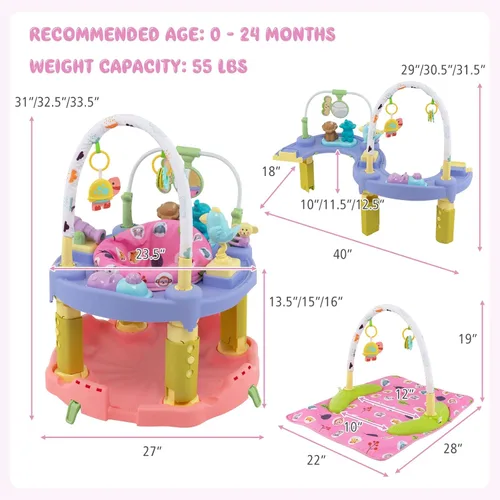 Miniatura 6 de BABY JOY Baby Bouncer Centro de actividades, centro de actividades y mesa 3 en 1 Tapete de juego para bebés, platillo de actividad de rebote