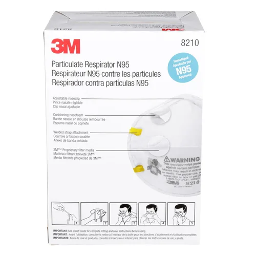 Miniatura 10 de 3M 8210 Respirador de partículas, N95, paquete de 20 respiradores desechables, APROBADO POR NIOSH, diseño de copa de dos correas, ligero con espuma