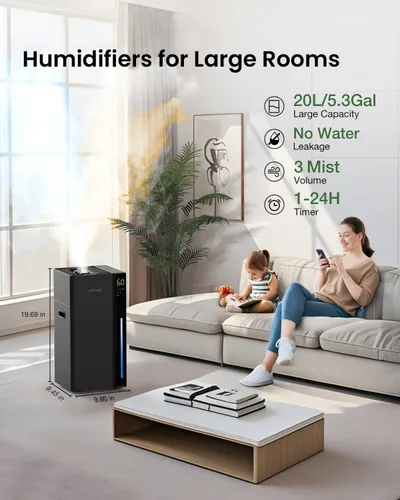 Miniatura 2 de Mifasol Humidificador para habitación grande, 5.3 galones/20L humidificadores de niebla fría para el hogar, 1500 pies cuadrados, humidificador