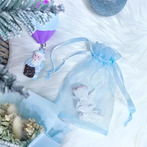 Miniatura 6 de QIANF 20 bolsas de regalo de organza azul transparente de 4 x 6 pulgadas con cordón, bolsas de recuerdo de fiesta de boda