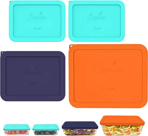 Miniatura 9 de Sophico Tapa de almacenamiento de silicona de repuesto para cuencos de vidrio Anchor Hocking y Pyrex (recipiente no incluido) (paquete de 9 unidades)