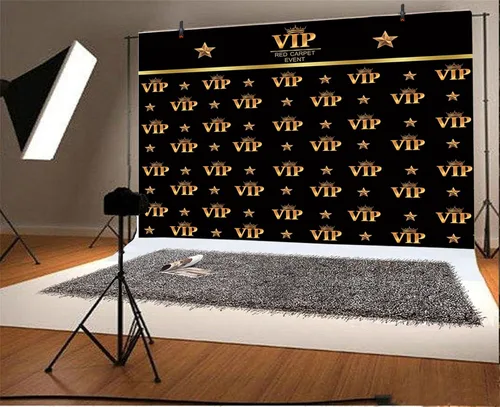 Miniatura 2 de AOFOTO Telón de fondo VIP de 5 x 3 pies, alfombra roja, decoraciones de fiesta, fondos de fotografía, fondo de película negro y dorado, fondo