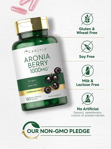 Miniatura 4 de Carlyle Cápsulas de bayas de Aronia 180 píldoras Extracto de chokeberry Suplemento sin OMG y sin gluten