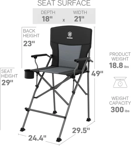 Miniatura 3 de EVER ADVANCED Silla alta de director con portavasos de 31", Silla plegable a altura de barra para acampar, deportes con bolsa de transporte