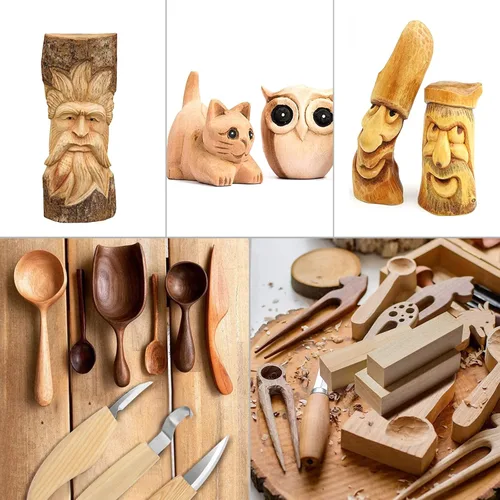 Miniatura 6 de Kit de tallado de madera, 26 piezas, herramientas de tallado de madera, cuchillos detallados, cuchillos, bloques, guantes, kit de corte