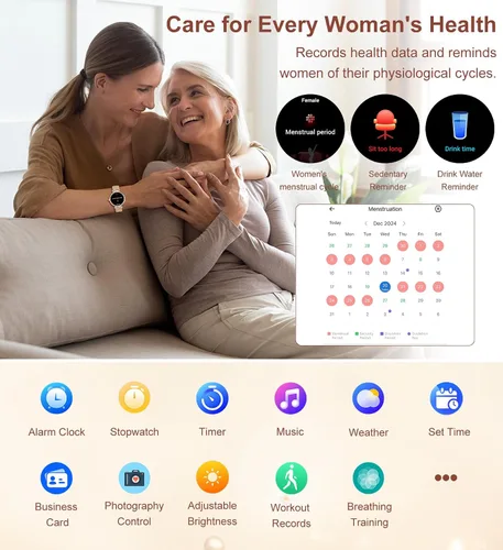 Miniatura 5 de Reloj inteligente para mujer, reloj inteligente de 1.27 pulgadas con llamada Bluetooth, oro rosa y rosa