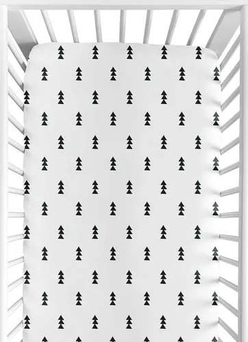 Sábana bajera ajustable para cuna de árbol triangular en blanco y negro para Bear Mountain Colección de acuarela por Sweet Jojo Designs Árbol Geo