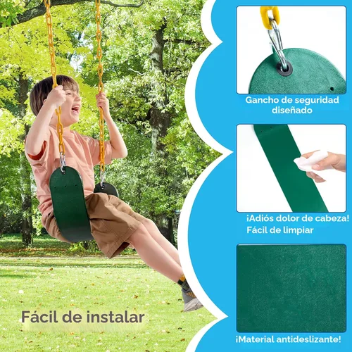 Miniatura 4 de TURFEE Paquete de 3 asientos de columpio verdes resistentes con cadena de 66 pulgadas, accesorios de repuesto con ganchos de presión para niños al