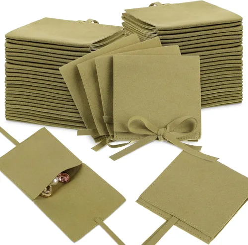 Miniatura 14 de Lothee 40 piezas de bolsas de joyería de microfibra de 8x8 cm, lujosas bolsas de regalo pequeñas con lazo de microfibra para joyería, estilo sobre