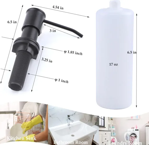 Miniatura 6 de Dispensador de jabón para fregadero, dispensador de jabón integrado para encimera de cocina, con tubo de extensión de 41 pulgadas/botella de 17