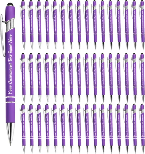 Miniatura 17 de Bolígrafo personalizado, 50 bolígrafos personalizados, grabado a granel con logotipo de nombre, lápiz digital de tinta negra suave con toque