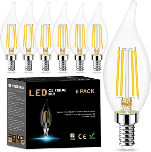Bombilla LED E12 regulable equivalente a 60 W, blanco suave 2700K, 500 lúmenes, bombillas LED de candelabro de 4 W, bombillas CA10 con punta de