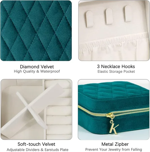 Miniatura 4 de KAMIER Cajas de joyería pequeñas para mujer, estuche de joyería portátil de viaje, caja organizadora de joyas de terciopelo de felpa para aretes