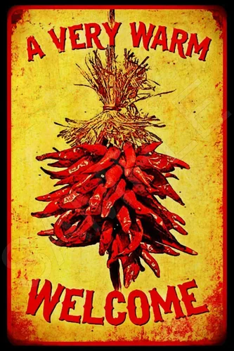 Vito84Hill - Letrero de metal de bienvenida con chile y pimienta de Nuevo México, Ristra Restaurant, vintage, placa de aluminio, póster de arte de