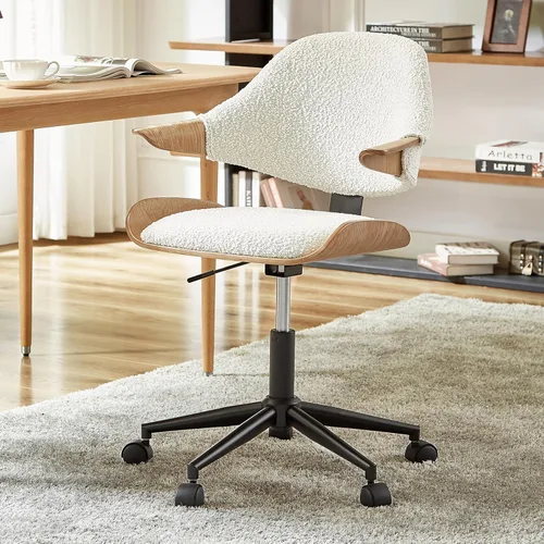 Art Leon Silla de escritorio giratoria, silla de oficina moderna de mediados de siglo con ruedas, silla tapizada de tela Boucle, silla de trabajo de