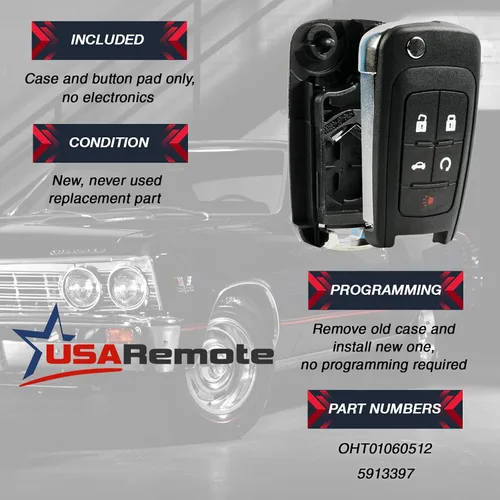Miniatura 3 de Reemplazo para Buick Chevrolet GMC 2010-2019 5-Botón Flip Blade Key Remote Shell Case OHT01060512
