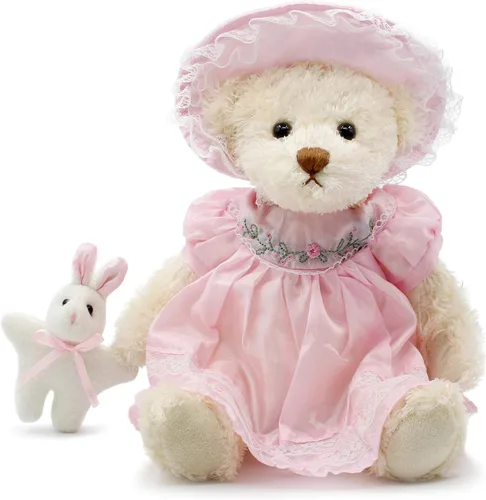 Miniatura 13 de Oitscute - Oso de peluche pequeño para bebé con tela, lindo animal de peluche suave de 10 pulgadas (vestido rosa con conejo)