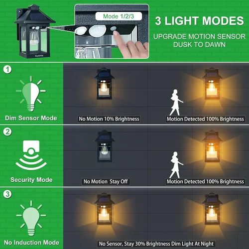 Miniatura 3 de Lámpara solar de pared para exteriores con 3 modos de iluminación, lámpara LED de montaje de pared del atardecer al amanecer, sensor de movimiento