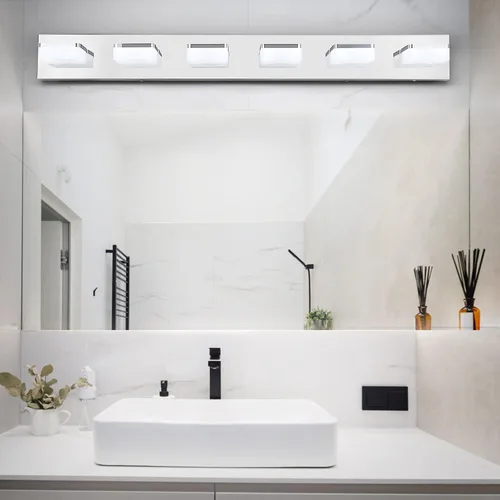 Miniatura 6 de GOODATE Lámparas de baño regulables de 3 colores sobre el espejo, luces LED cromadas, de acero inoxidable acrílico, 6 luces de tocador de baño