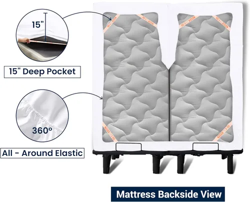 Miniatura 4 de SGI bedding Sábana bajera ajustable Queen Split Top de 28 pulgadas con cabezal flexible SOLO 100% algodón egipcio 1000 hilos Sábana bajera Flex Top