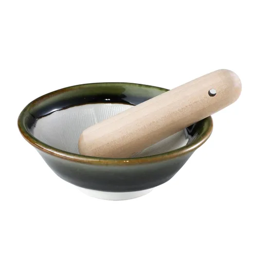 Asayu Japan Cuenco de mortero de cerámica de 4.29 pulgadas (4.291 in) con mano de mortero de madera, fabricado en Japón, apto para lavavajillas y