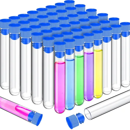 Miniatura 8 de Teenitor 50 piezas Tubos de Ensayo de Plástico, Tubos de Ensayo Transparentes de 16×100mm con Tapas para Laboratorio, Tubos de Ensayo de Plástico