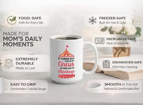 Miniatura 4 de Taza de café Not My Monkey Not My Circus de 15 onzas – Resulta hacia fuera – Regalos para la nueva mamá madre con niños recién nacidos, color blanco