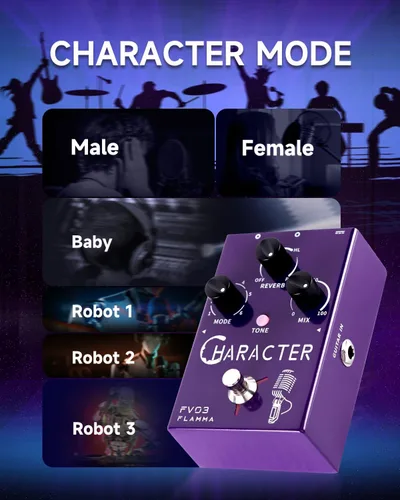 Miniatura 2 de Pedal de efectos vocales FLAMMA FV03 Procesador de voz Amplificador vocal Stompbox Efectos de cambio de voz que suenan como Robot Masculino Femenino