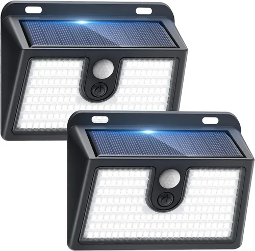 2 paquetes de luces solares con sensor de movimiento al aire libre, luces solares súper brillantes al aire libre impermeables, 3 modos de