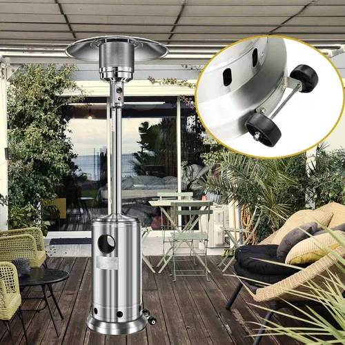 Miniatura 4 de Kit de ruedas universal para calentador de patio - Soporte de acero inoxidable plateado + ruedas negras, reemplazo de ruedas para calentador de gas