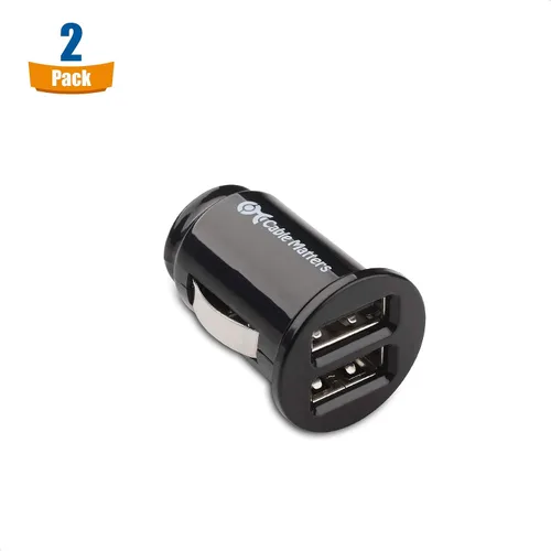 Miniatura 2 de Cable Matters Paquete de 2 cargadores de coche USB dual de montaje empotrado de 4.8A 24 W, cargador USB compacto para teléfonos inteligentes