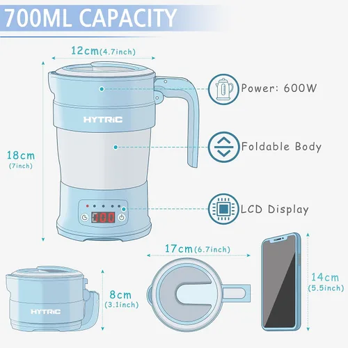 Miniatura 4 de HYTRIC Hervidor Eléctrico de Viaje, Hervidor Eléctrico Plegable Pequeño de 700ML Libre de BPA, Hervidor Portátil con Panel Multifuncional, Hervidor