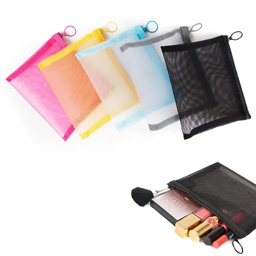 patu Bolsas de malla con cremallera, tamaño M/A6, 5 piezas, organizador de accesorios cosméticos de maquillaje de belleza, kit de aseo de viaje,