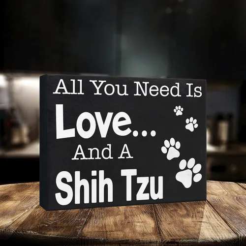 Miniatura 4 de JennyGems Regalos de Shih Tzu, letrero de madera con texto en inglés «All You Need Is Love and a Shih Tzu», decoración de estante y colgante