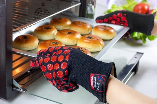 Miniatura 3 de J H Guante de horno resistente al calor: certificado EN407 932 °F, 2 capas de revestimiento de silicona, guantes de horno para cocinar, cocina