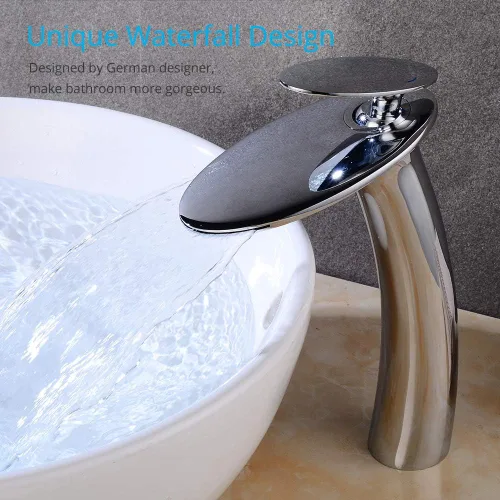 Miniatura 5 de Grifo de lavabo de baño de cascada cromada con montaje de drenaje desplegable, grifo de tocador de latón de un solo agujero, grifo mezclador