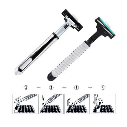 Miniatura 7 de Maquinillas de afeitar para hombre, 2 hojas de afeitar para hombre, incluye 1 mango y 30 cabezales de afeitar reemplazables, afeitadora de viaje