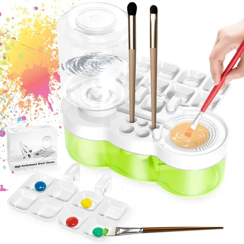Paint Brush Cleaner with Paint Tray, Upgraded 6-in-1 Painting Supplies with Drain and Brush Holder, Water Circulation Painting Supplies for Acrylic,