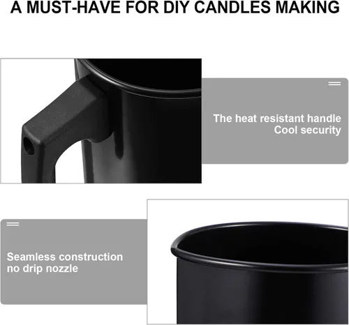 Miniatura 6 de Healifty Olla para hacer velas de 41 onzas, jarra de cera de acero inoxidable para velas, chocolate, jabón (negro)
