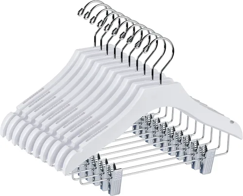 Miniatura 8 de Percha de madera blanca de calidad para niños, diseño de lujo, gancho giratorio cromado (10, 13 pulgadas)