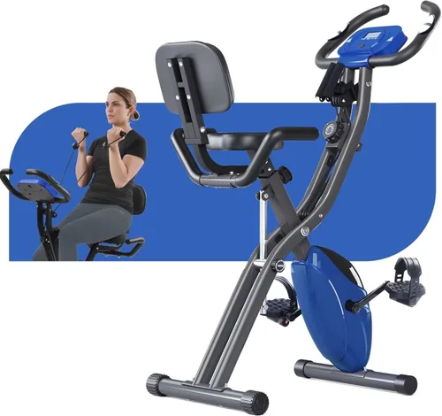 Merax Bicicleta de entrenamiento para el hogar: bicicleta estática reclinada 4 en 1 y posiciones verticales de bicicleta de ciclismo para Azul real